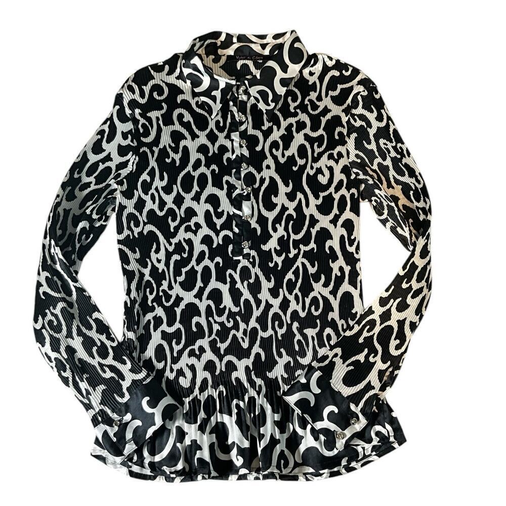Vintage Violet & Claire New York Long Sleeve Blouse Black/White 3/4 Button Up M - Picture 6 of 11